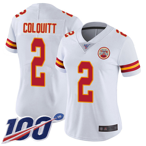 Women Kansas City Chiefs #2 Colquitt Dustin White Vapor Untouchable Limited Player 100th Season Football Nike NFL Jersey